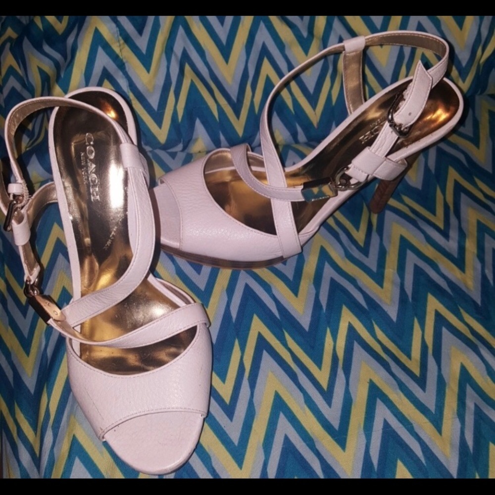Coach white strappy sandal heels